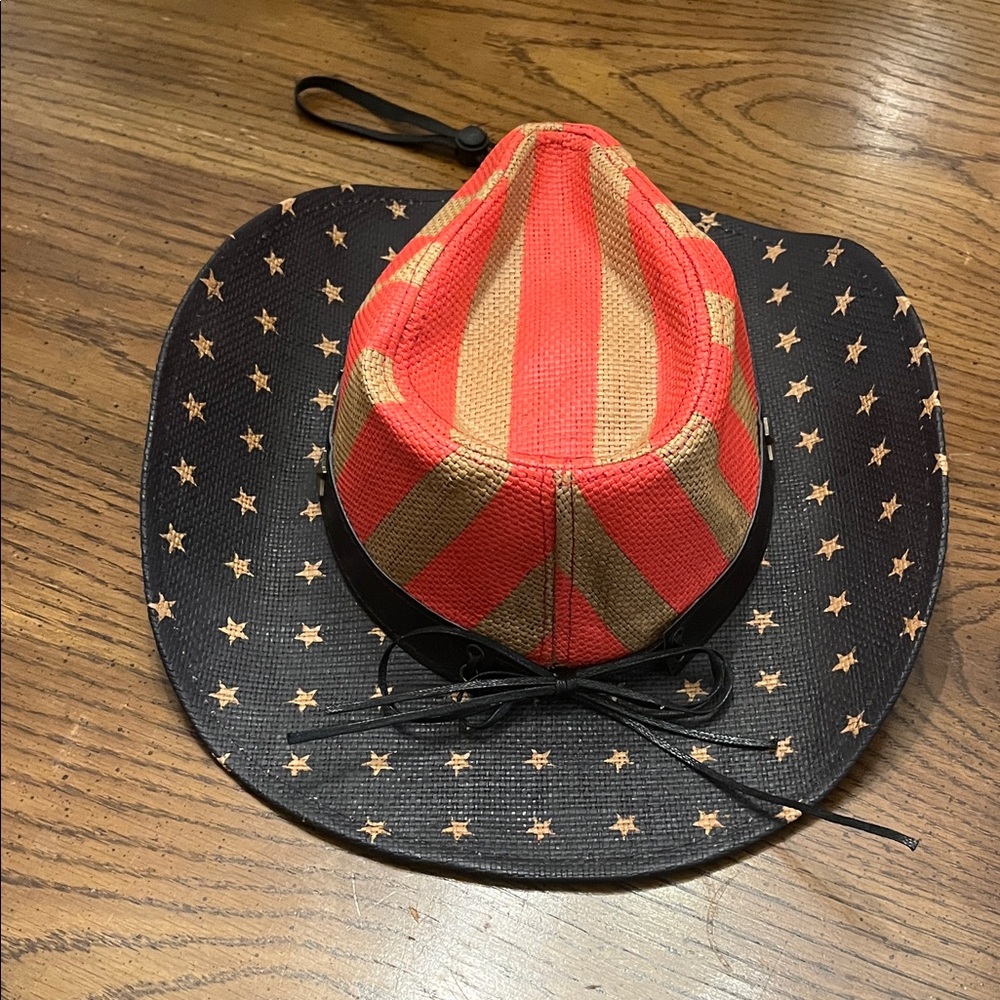 Red and Tan Star Pattern Cowboy Hat - Picture 3 of 12